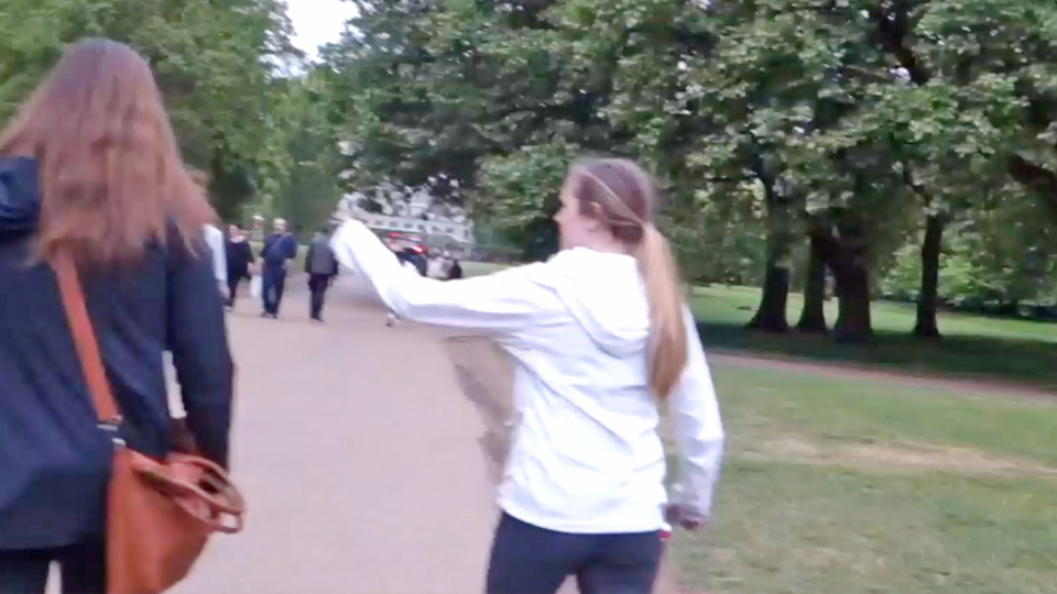Blonde in ponytail spotted while exploring for and hunting pussy at London park