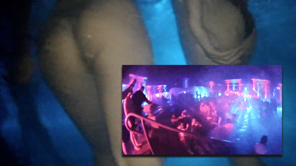 Underwater Ass in thong bikini bottoms at Budapest xxx pool party